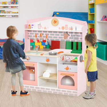 Wooden Pretend Play Kids Kitchen Set - Pink